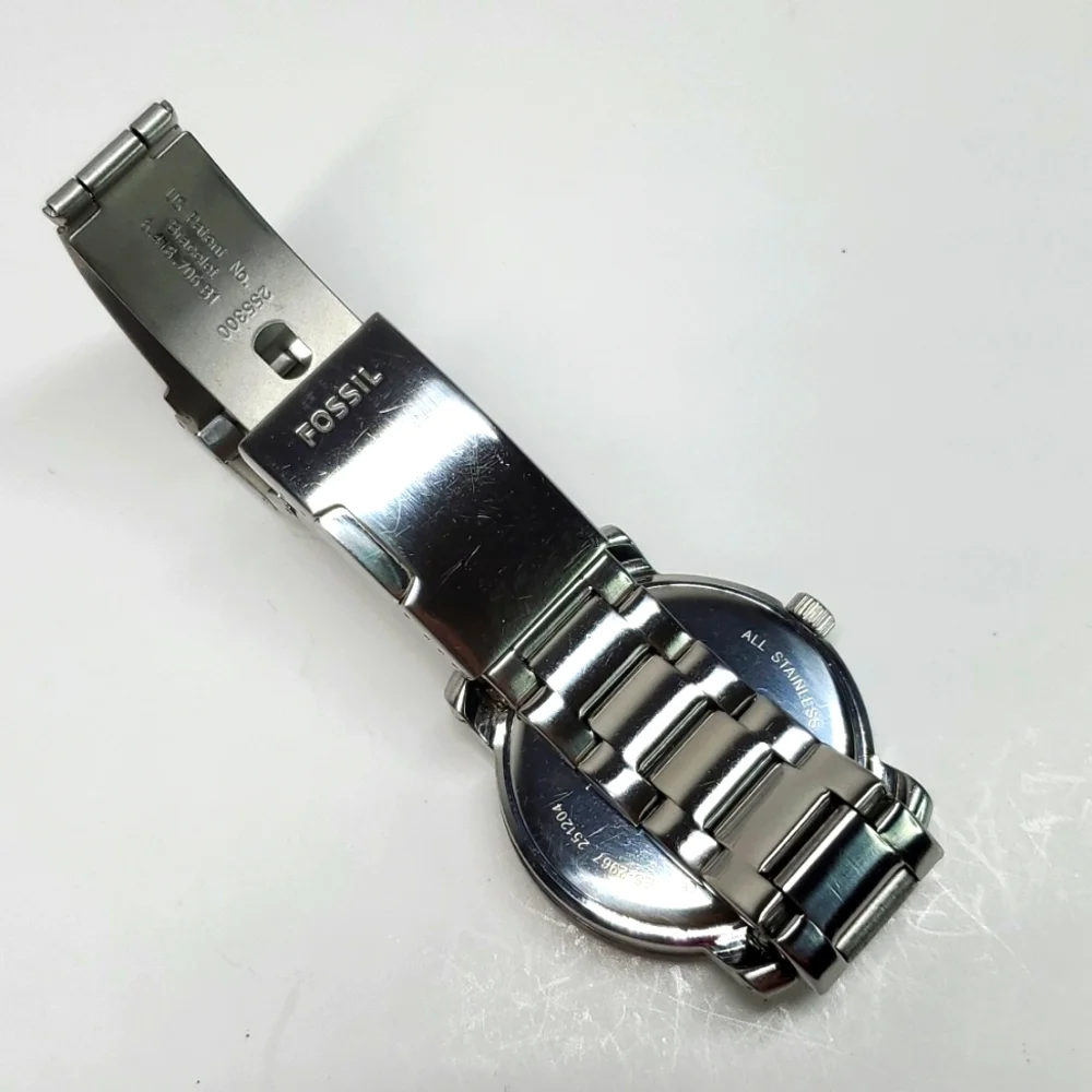 Fossil Watch ES2967 Silver Steel  Wristband Crystal Bezel Multifunction Watch
